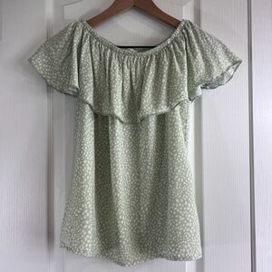 Persaya Girl Darcy Off The Shoulder Top Green White Dot Print Stitch Fix Girls L